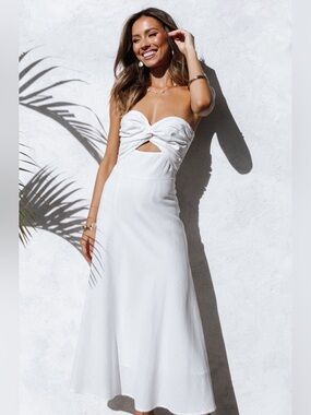 Petal & Pup Rosetta White Strapless Twist-Front Linen Blend Maxi Dress Size 0
